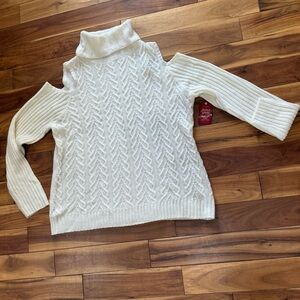 Faded Glory Women's Cream Cowl Neck Cold Shoulder Sweater